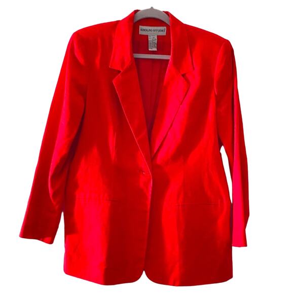 Adolfo Studio Red Linen Cotton Blend Blazer. 10P - Picture 1 of 5